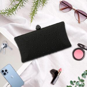 jessie Women Beaded Clutch Bag Rhinestone Crystal Purse Glitter Evening Handbag for Wedding Cocktail Prom Party (Black)