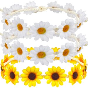 Bnikion 3 Pcs Sunflower Headband Crown Headpiece Daisy Headbands for Women Girl 60s Hippie Boho Hat Accessories Bridal Wedding Summer Beach Party Hair Wreath Garland