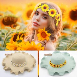 Bnikion 3 Pcs Sunflower Headband Crown Headpiece Daisy Headbands for Women Girl 60s Hippie Boho Hat Accessories Bridal Wedding Summer Beach Party Hair Wreath Garland