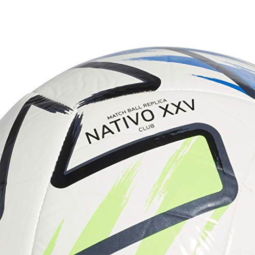 adidas Unisex-Adult MLS Nativo XXV Club Ball, White/Solar Green/Glory Blue/Black, 4