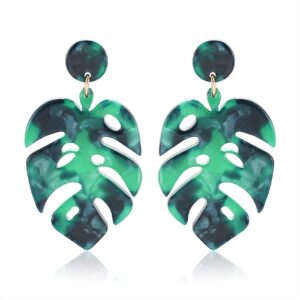 acrylic earrings for women statement palm leaf earrings resin monstera drop dangle earrings fashion jewelry (green)