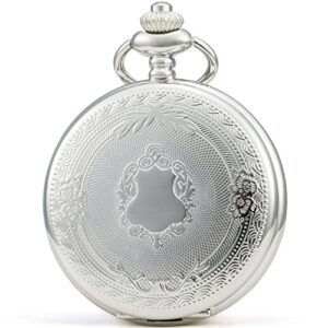 sewor vintage elegant carving pocket watch mechanical hand wind (silver)