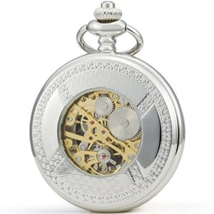 SEWOR Vintage Elegant Carving Pocket Watch Mechanical Hand Wind (Silver)