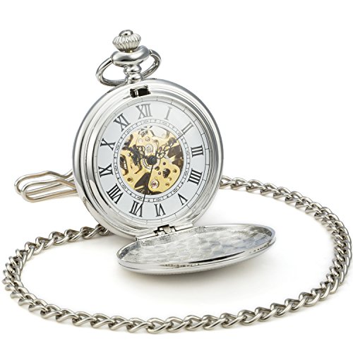 SEWOR Vintage Elegant Carving Pocket Watch Mechanical Hand Wind (Silver)