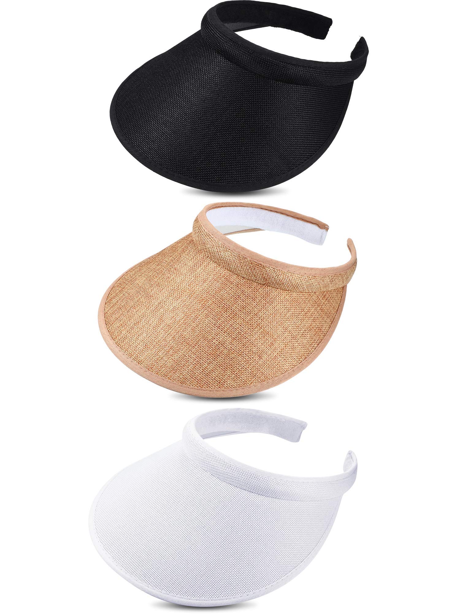 3 Pieces Sun Visor Hats Summer Wide Brim Clip on Beach Adjustable Large Brim Cap Golf Hat for Women (Color Set 1)