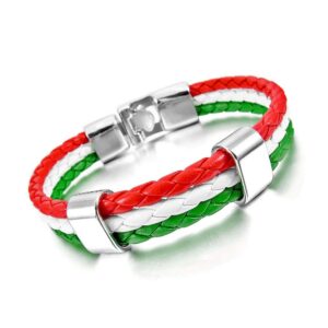 Apzzic 12mm Wide Mens Womens Italy Flag Braided Rope Surfer Leather Bracelet Wristband Cuff Bracelet Bangle 8inch