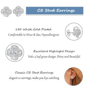 MDFUN Love Knot Earrings 18K White Gold Plated Flower Stud Earrings for Women Cubic Zirconia Earrings