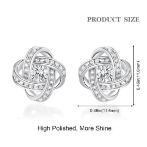 MDFUN Love Knot Earrings 18K White Gold Plated Flower Stud Earrings for Women Cubic Zirconia Earrings