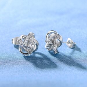 MDFUN Love Knot Earrings 18K White Gold Plated Flower Stud Earrings for Women Cubic Zirconia Earrings