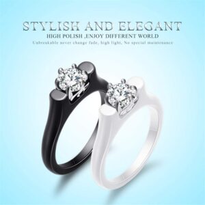 OAKKY Women's Men's Ceramic Cubic Zirconia Ring Couple Set Promise Statement Engagement Jewelry Wedding Band Simple Style Comfort Fit White Size 7