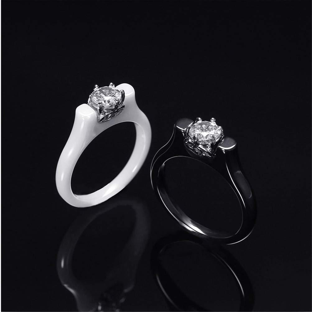 OAKKY Women's Men's Ceramic Cubic Zirconia Ring Couple Set Promise Statement Engagement Jewelry Wedding Band Simple Style Comfort Fit White Size 7