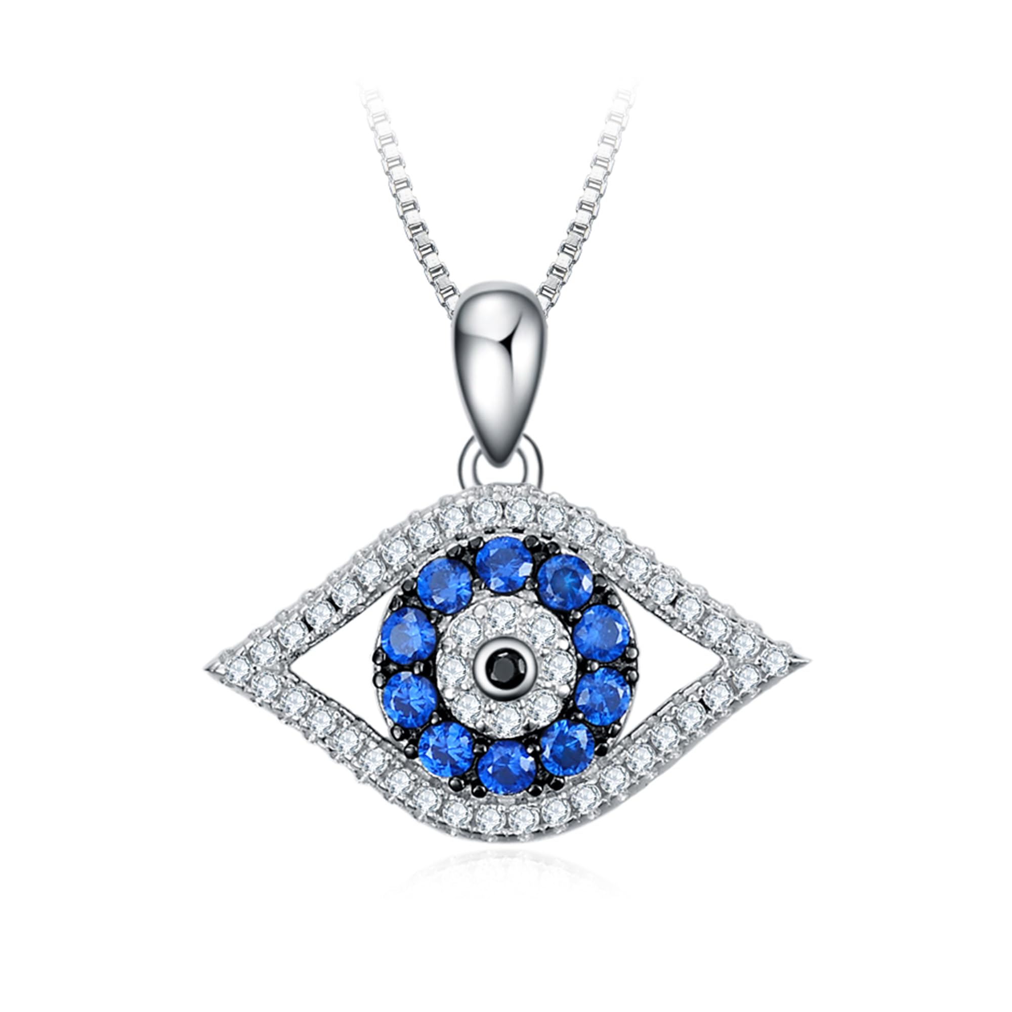 PEIMKO Evil Eye Pendant Necklace 925 Sterling Silver Greek Protection Jewelry Lucky Necklace for Women(white gold)