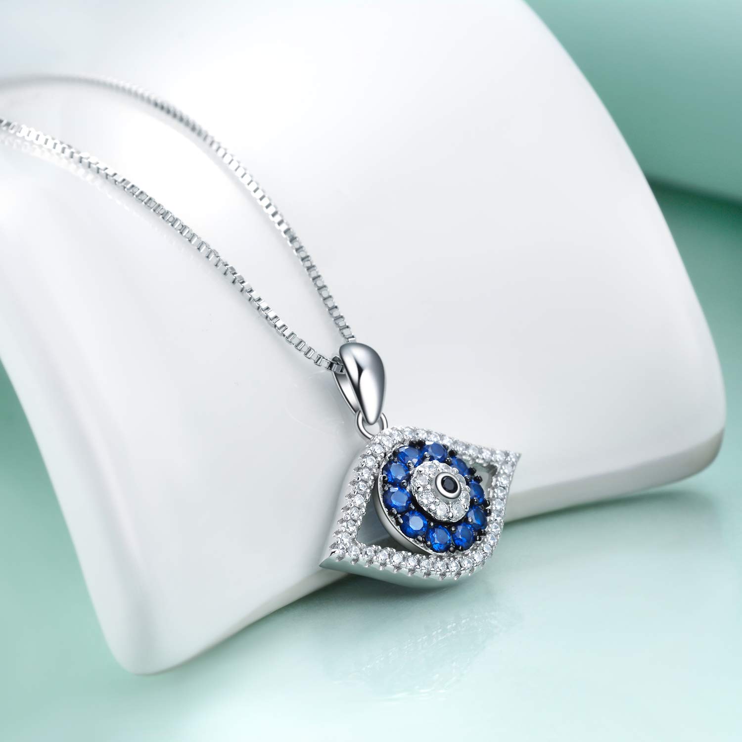 PEIMKO Evil Eye Pendant Necklace 925 Sterling Silver Greek Protection Jewelry Lucky Necklace for Women(white gold)