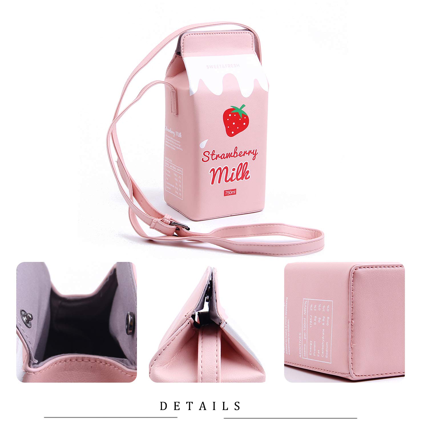 LUI SUI Fruits Banana Strawberry Milk Box Cross Body Purse Bag Women Phone Wallet Shoulder Bags