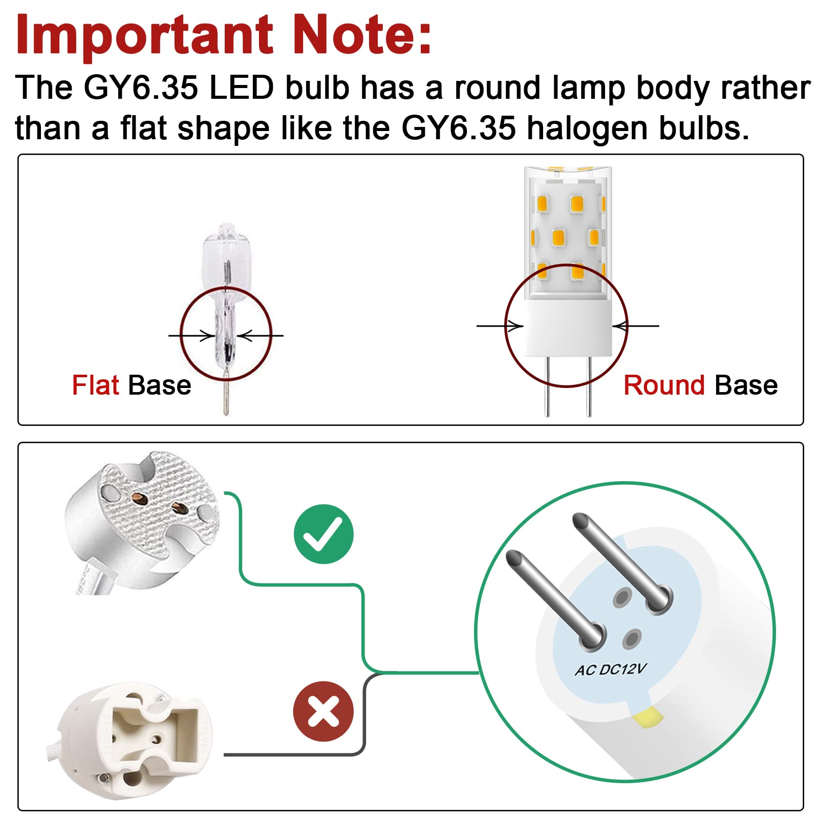 TAIYALOO GY6.35 LED Bulb 5W Equivalent to 50W Bi-pin Base Halogen Bulb, AC/DC 12V Warm White 3000K for Pendant Light, Chandelier, Desk Light, Accent Lights, Landscape Lighting, Non-Dimmable (4 Pack)