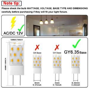 TAIYALOO GY6.35 LED Bulb 5W Equivalent to 50W Bi-pin Base Halogen Bulb, AC/DC 12V Warm White 3000K for Pendant Light, Chandelier, Desk Light, Accent Lights, Landscape Lighting, Non-Dimmable (4 Pack)