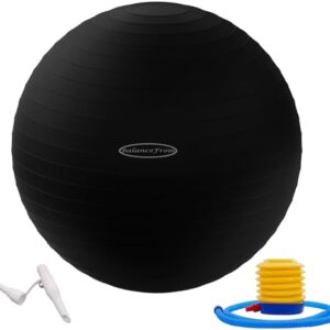 Signature Fitness Anti-Burst and Slip Resistant Exercise Ball Yoga Ball Fitness Ball Birthing Ball with Quick Pump, 2,000-Pound Capacity, Black, 19-22 inch, M (Pack of 1)