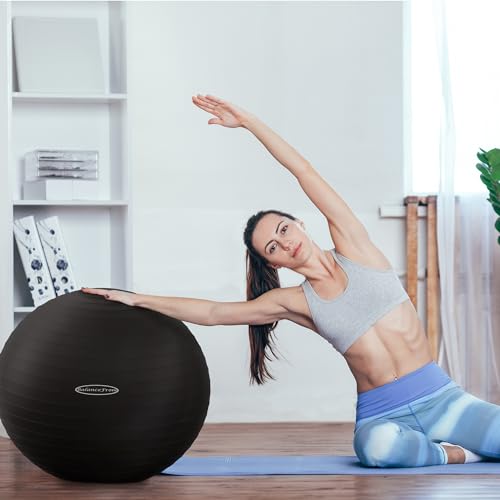 Signature Fitness Anti-Burst and Slip Resistant Exercise Ball Yoga Ball Fitness Ball Birthing Ball with Quick Pump, 2,000-Pound Capacity, Black, 19-22 inch, M (Pack of 1)