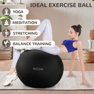 Signature Fitness Anti-Burst and Slip Resistant Exercise Ball Yoga Ball Fitness Ball Birthing Ball with Quick Pump, 2,000-Pound Capacity, Black, 19-22 inch, M (Pack of 1)