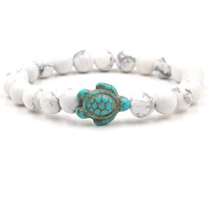 Caiyao 8mm Sea Turtles Beads Bracelet Turquoise Natutal Stone Elastic Stretch Bracelet for Women Men (4pcs)