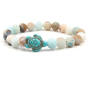 Caiyao 8mm Sea Turtles Beads Bracelet Turquoise Natutal Stone Elastic Stretch Bracelet for Women Men (4pcs)