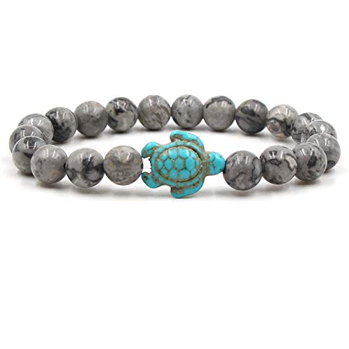 Caiyao 8mm Sea Turtles Beads Bracelet Turquoise Natutal Stone Elastic Stretch Bracelet for Women Men (4pcs)