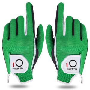 Amy Sport Mens Golf Gloves Pair Both Hands Left and Right Rain Grip Weathersof No Sweat All Weather Grips Soft Comfortable Breathable (Green, Large)