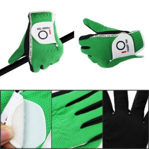 Amy Sport Mens Golf Gloves Pair Both Hands Left and Right Rain Grip Weathersof No Sweat All Weather Grips Soft Comfortable Breathable (Green, Large)