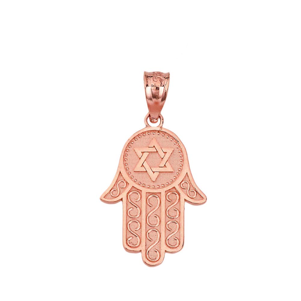 Jewish Jewelry 10k Rose Gold Star of David Charm Hamesh Hand Hamsa Pendant