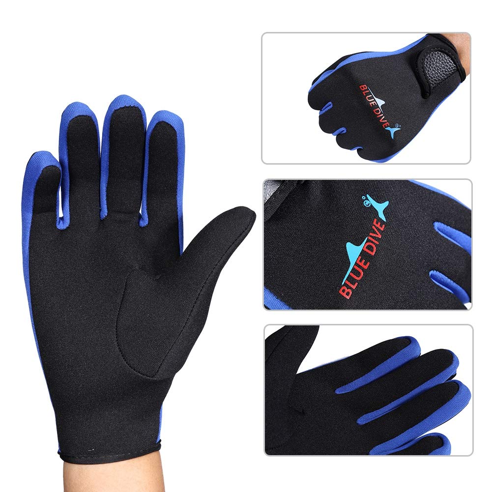 1Pair Diving Gloves Neoprene Non Skid Flexible Wetsuits Five Finger Gloves for Snorkeling Swimming Surfing Sailing Kayaking Diving(M Blue)