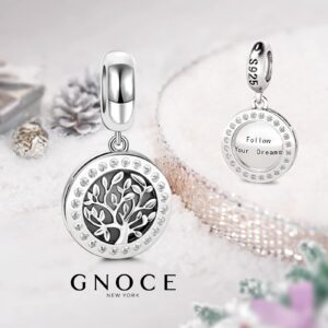 GNOCE "Tree of Life Charms Sterling Silver Family Tree Pendant Charms Engraved with Follow Your Dreams Fit All Bracelet Necklace Birthday Valentines Day Women Gifts