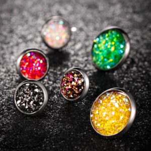 Yaomiao 20 Pairs Round Stud Earrings Stainless Steel Druzy Stud Earrings Set Anti Sensitive Fits Women Men Birthday Gift(8 mm)