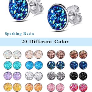 Yaomiao 20 Pairs Round Stud Earrings Stainless Steel Druzy Stud Earrings Set Anti Sensitive Fits Women Men Birthday Gift(8 mm)