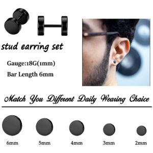 LOYALLOOK 40Pairs Silver Black Tone Stainless Steel Stud Earring for Men Women CZ Round Ball Earring Piercing Set,2-6mm