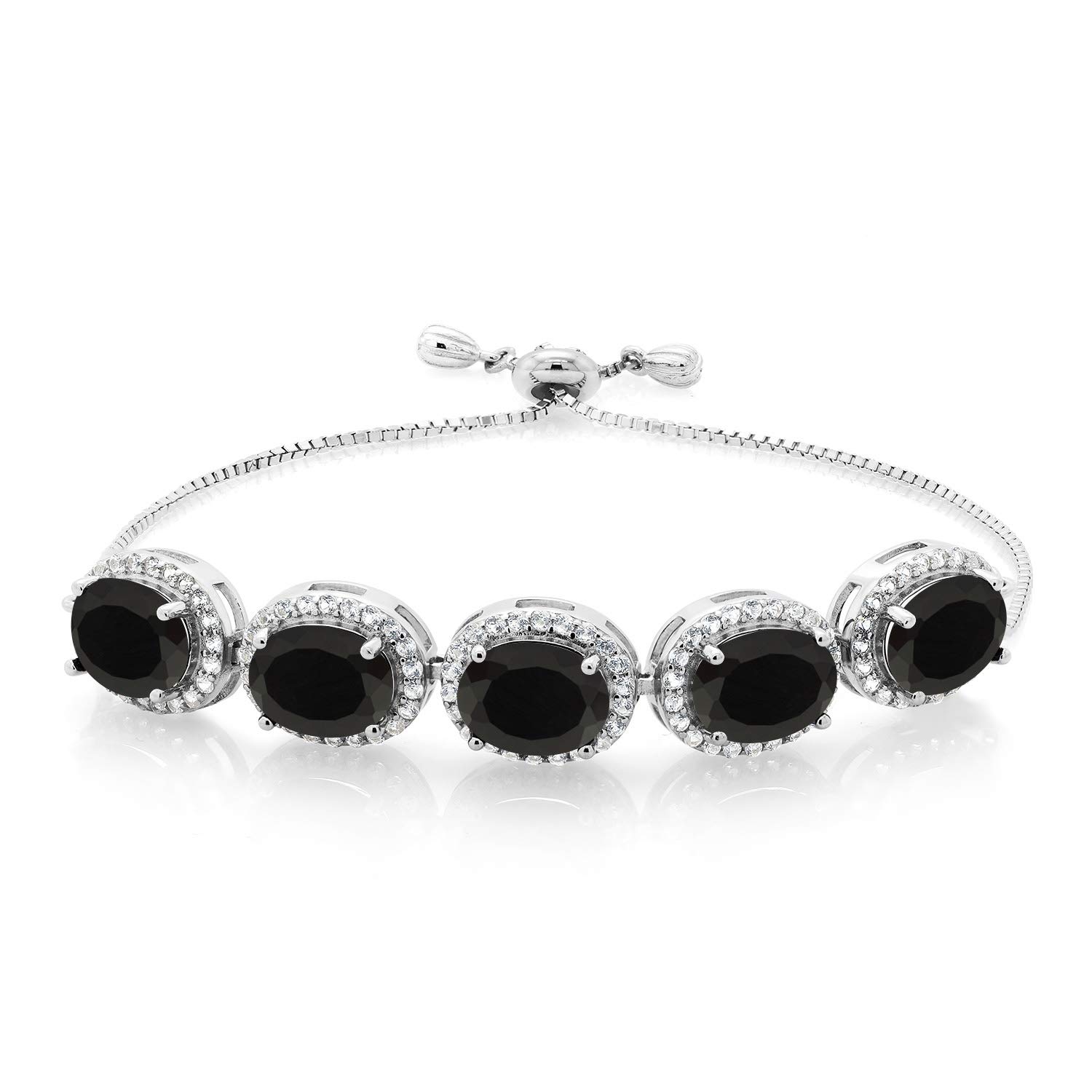 Gem Stone King 925 Sterling Silver 9X7MM Oval Gemstone Birthstone 5-Stone Tennis Bracelet For Women | Fully Adjustable Up to 9 Inch