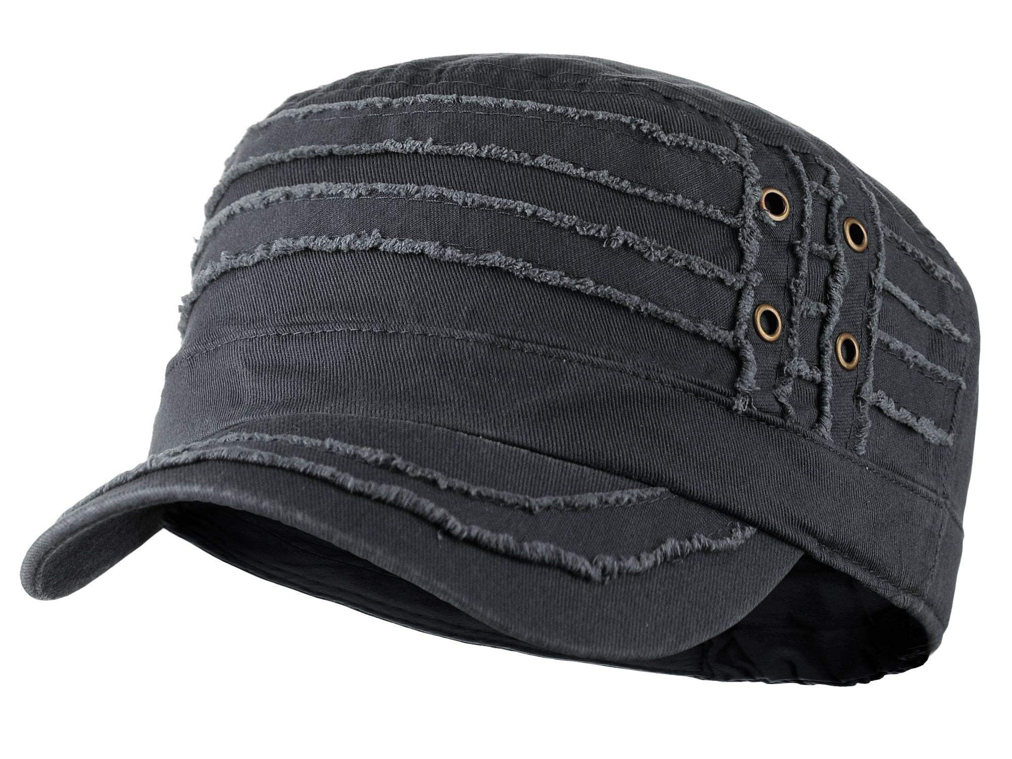 D&Y Unisex Cotton Distressed Layered Frayed Cadet Military Cap, Dark Gray