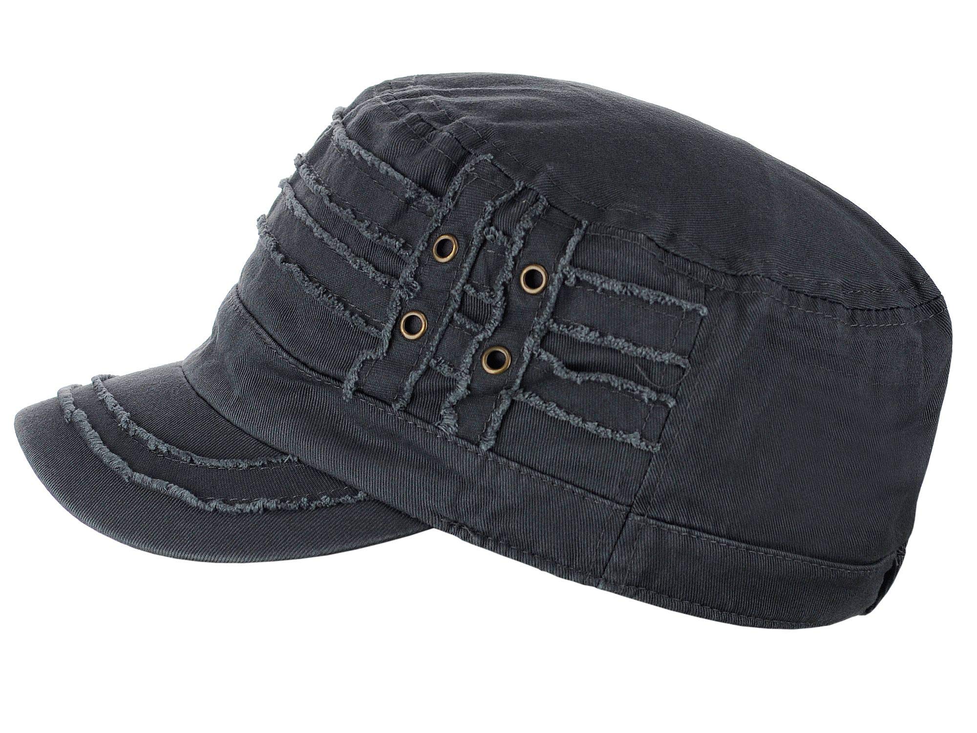 D&Y Unisex Cotton Distressed Layered Frayed Cadet Military Cap, Dark Gray