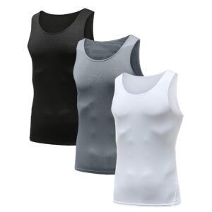 HIBETY Men's 3 Packs Sleeveless Compression Tank Top,Baselayer Cool Dry Compression Shirts(Black/Gray/White-03-L)