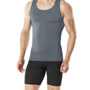 HIBETY Men's 3 Packs Sleeveless Compression Tank Top,Baselayer Cool Dry Compression Shirts(Black/Gray/White-03-L)