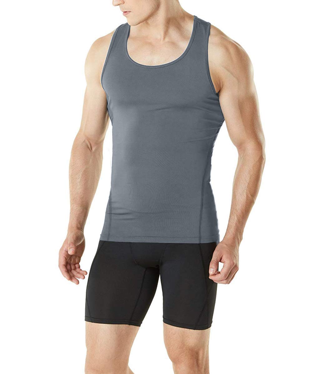 HIBETY Men's 3 Packs Sleeveless Compression Tank Top,Baselayer Cool Dry Compression Shirts(Black/Gray/White-03-L)