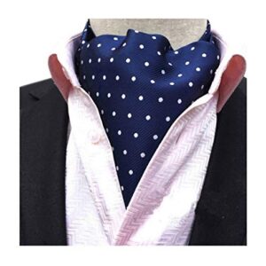 Elfeves Men's Navy Blue Cravat Tie Ascot White Polka Dot Woven Casual Ascot Christmas