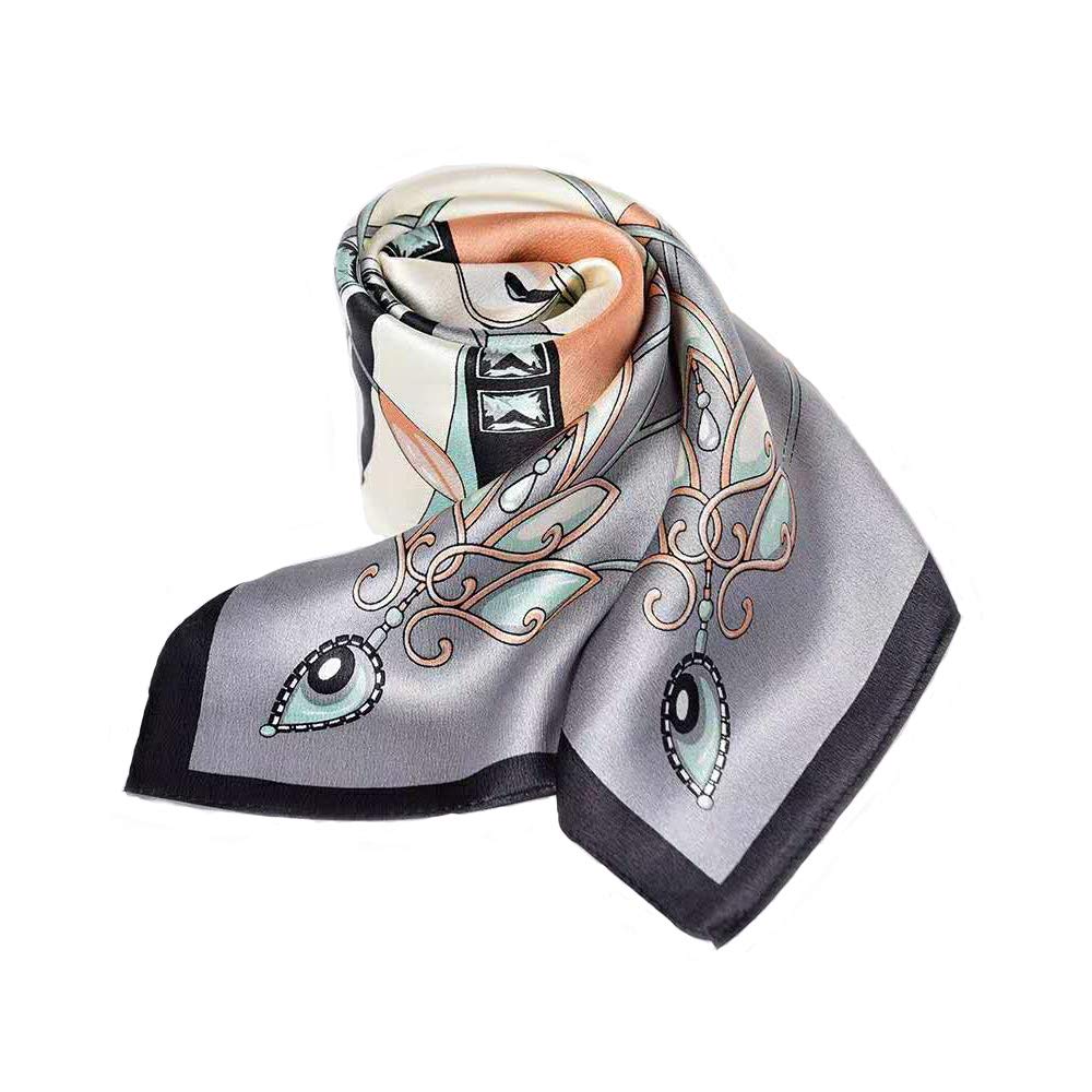 ANDANTINO 100% Pure Mulberry Silk Scarf for Hair-27''x27''- Women Men Neck Scarves- Digital Printed Headscarf(Pink & Light Gray)