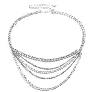 Victray Women's Sparkly Body Chains Silver Rhinestone Waist Chain Belly Body Chains Fashion Waist Jewelry