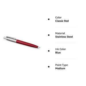 Parker Jotter Originals Ballpoint Pen, Classic Red Finish, Medium Point, Blue Ink, 1 Count