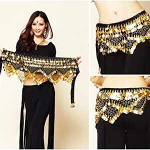 Gypsy Skirt Belly Dance Hip Scarf Dancing Dancer Women Pirate Costume Accessories Fortune Teller Headpiece Head Coins Belt Black Gold