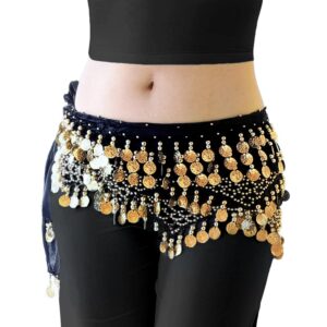 Gypsy Skirt Belly Dance Hip Scarf Dancing Dancer Women Pirate Costume Accessories Fortune Teller Headpiece Head Coins Belt Black Gold