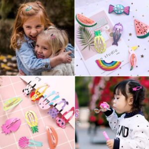 Girls Hair Clips Barrettes, Funtopia 80 Pcs Lovely Animal Fruit Printed Pattern Metal Snap Hair Clips Cartoon Design Hairpins for Kids Teens Pets