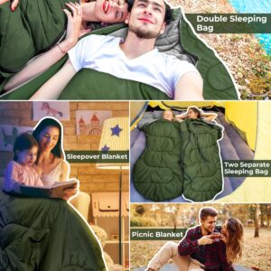 Ohuhu Double Sleeping Bag with 2 Pillows, Waterproof Lightweight 2 Person Adults Sleeping Bag for Camping, Backpacking, Hiking, with Carrying Bag (Green)