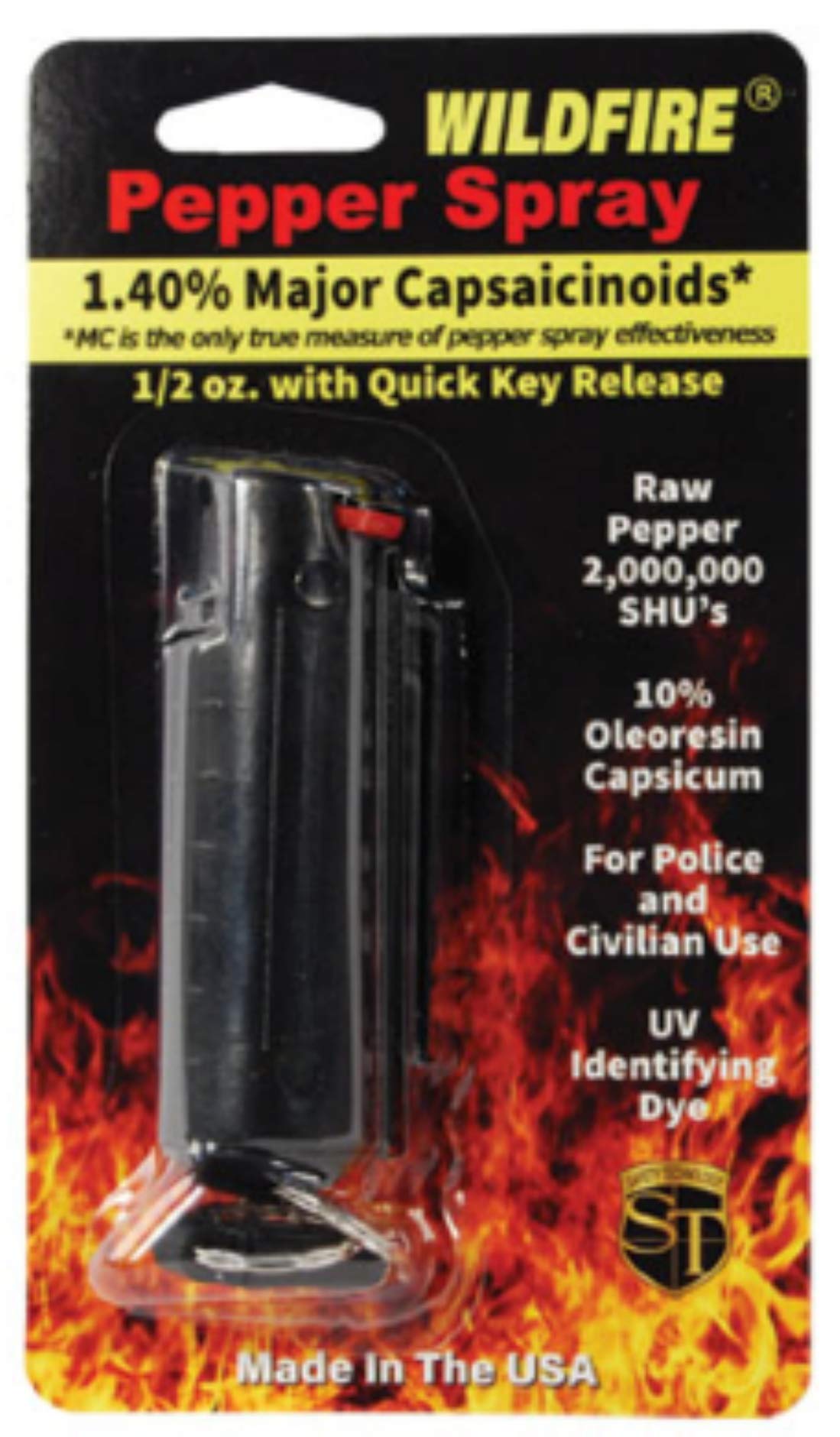 Wildfire 1.4% MC 1/2 oz pepper spray hard case with quick release keychain black