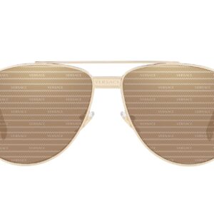 Versace Man Sunglasses Pale Gold Frame, Brown Tampo Lenses, 58MM